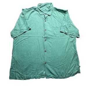 Tommy Bahama 100% Silk Textured Geometric Short Sleeve Shirt Mens XXL Green